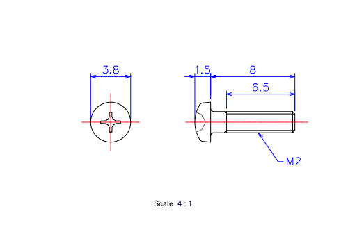 Keramische Runds-Kopf Schrauben M2x8L Metrisches [Zeichnung]