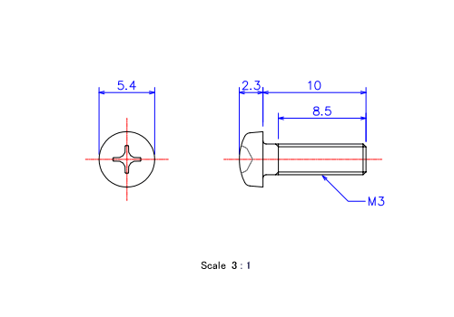 Keramische Runds-Kopf Schrauben M3x10L Metrisches [Zeichnung]