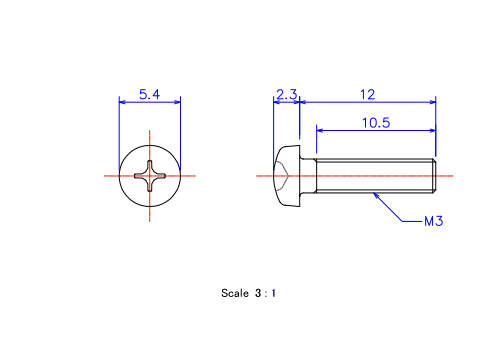 Keramische Runds-Kopf Schrauben M3x12L Metrisches [Zeichnung]