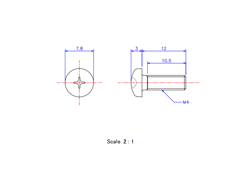 Keramische Runds-Kopf Schrauben M4x12L Metrisches [Zeichnung]