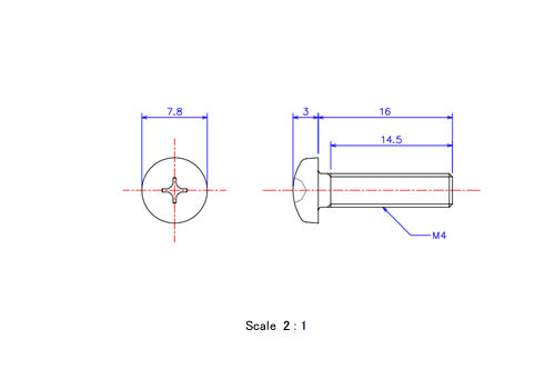 Keramische Runds-Kopf Schrauben M4x16L Metrisches [Zeichnung]