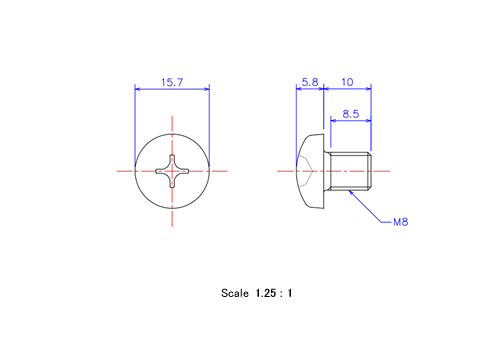 Keramische Runds-Kopf Schrauben M8x10L Metrisches [Zeichnung]