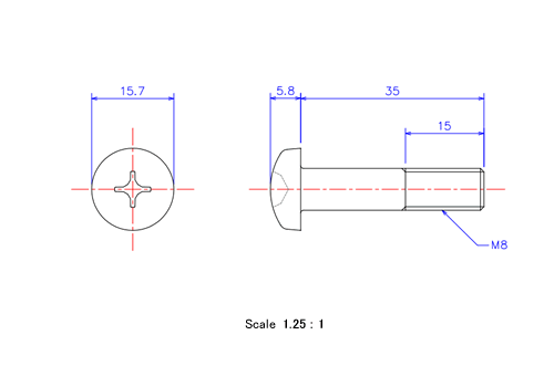 Keramische Runds-Kopf Schrauben M8x35L Metrisches [Zeichnung]