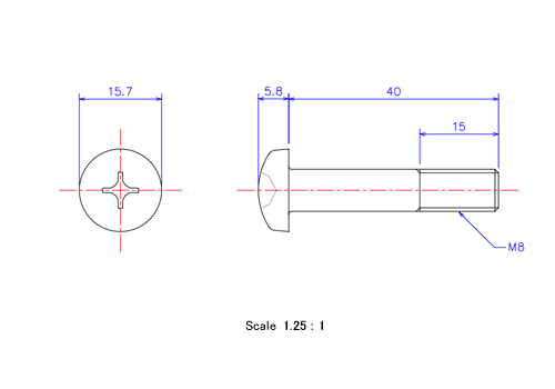 Keramische Runds-Kopf Schrauben M8x40L Metrisches [Zeichnung]