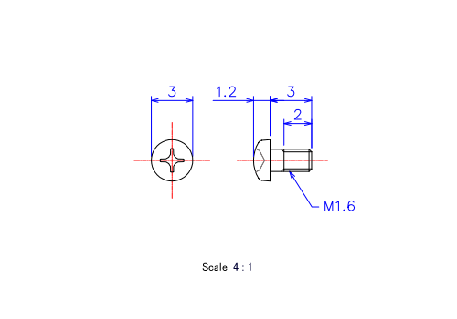 Keramische Runds-Kopf Schrauben M1.6x3L Metrisches [Zeichnung]