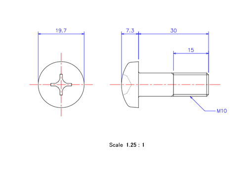 Keramische Runds-Kopf Schrauben M10x30L Metrisches [Zeichnung]