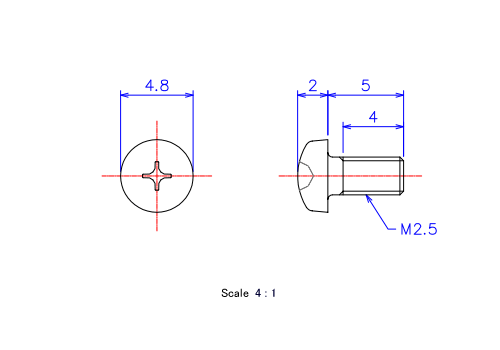 Keramische Runds-Kopf Schrauben M2.5x5L Metrisches [Zeichnung]