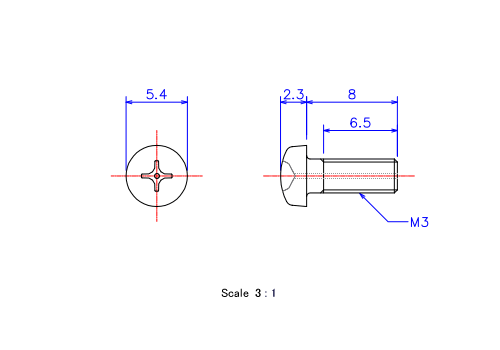 Keramische Schrauben Runds-Kopf (Gasloch) M3x8L Metrisches [Zeichnung]