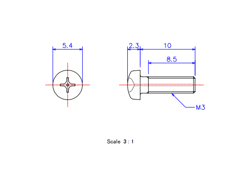 Keramische Schrauben Runds-Kopf (Gasloch) M3x10L Metrisches [Zeichnung]