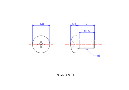 Keramische Schrauben Runds-Kopf (Gasloch) M6x12L Metrisches [Zeichnung]