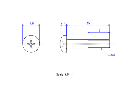 Keramische Schrauben Runds-Kopf (Gasloch) M6x30L Metrisches [Zeichnung]