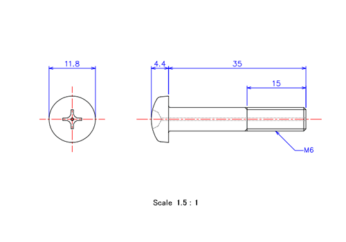 Keramische Schrauben Runds-Kopf (Gasloch) M6x35L Metrisches [Zeichnung]