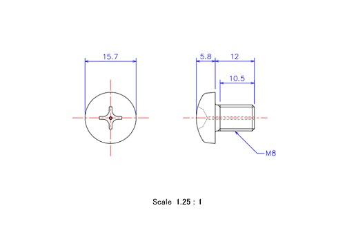 Keramische Schrauben Runds-Kopf (Gasloch) M8x12L Metrisches [Zeichnung]