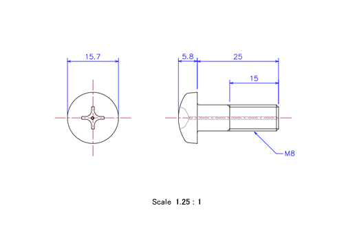 Keramische Schrauben Runds-Kopf (Gasloch) M8x25L Metrisches [Zeichnung]