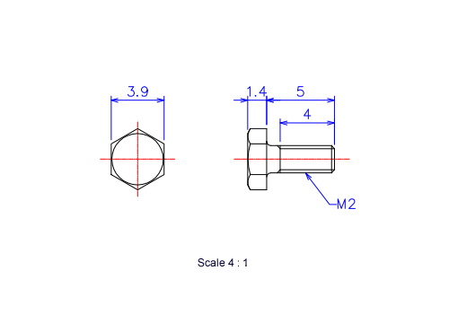 Keramische Schrauben Sechskant-Kopf [Bolzen] M2x5L Metrisches [Zeichnung]