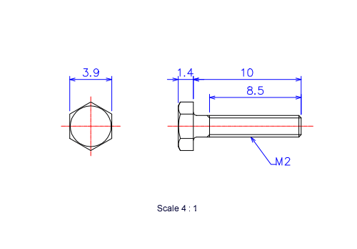 Keramische Schrauben Sechskant-Kopf [Bolzen] M2x10L Metrisches [Zeichnung]