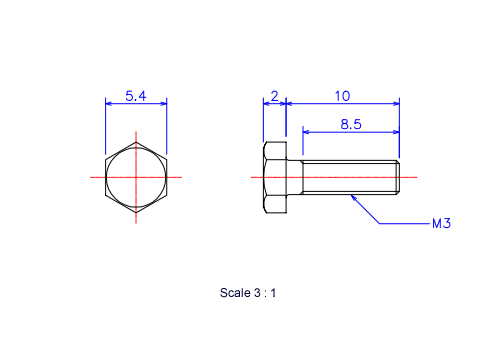 Keramische Schrauben Sechskant-Kopf [Bolzen] M3x10L Metrisches [Zeichnung]