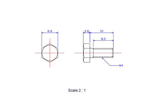 Keramische Schrauben Sechskant-Kopf [Bolzen] M4x10L Metrisches [Zeichnung]