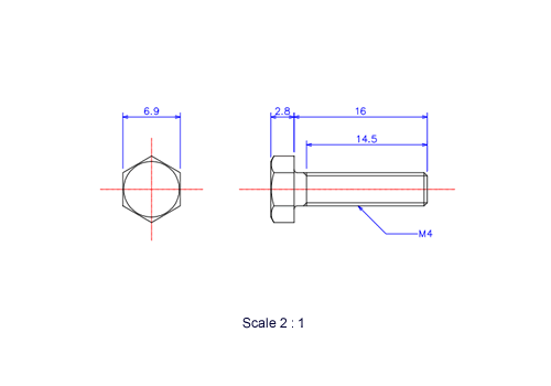 Keramische Schrauben Sechskant-Kopf [Bolzen] M4x16L Metrisches [Zeichnung]
