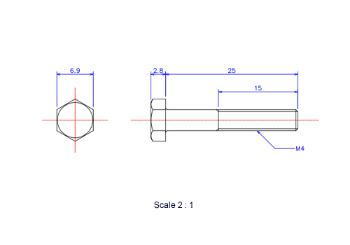 Keramische Schrauben Sechskant-Kopf [Bolzen] M4x25L Metrisches [Zeichnung]