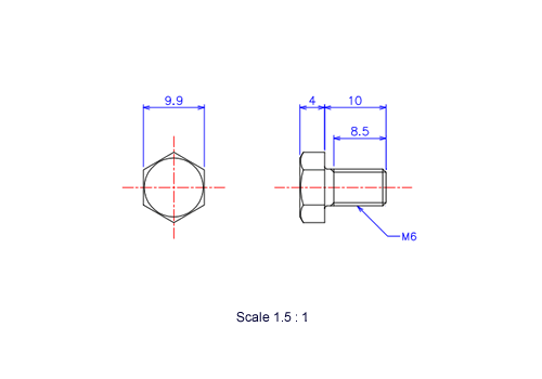 Keramische Schrauben Sechskant-Kopf [Bolzen] M6x10L Metrisches [Zeichnung]