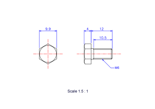 Keramische Schrauben Sechskant-Kopf [Bolzen] M6x12L Metrisches [Zeichnung]