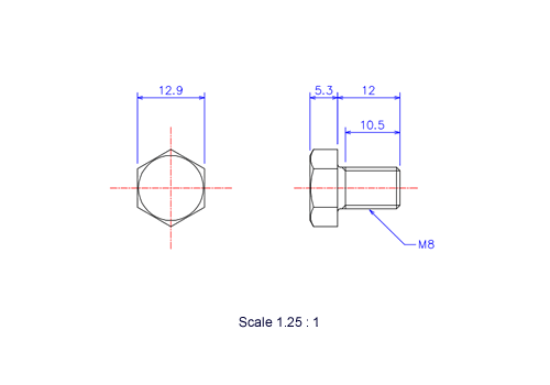 Keramische Schrauben Sechskant-Kopf [Bolzen] M8x12L Metrisches [Zeichnung]