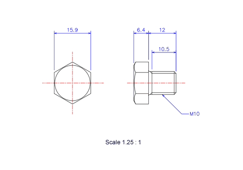 Keramische Schrauben Sechskant-Kopf [Bolzen] M10x12L Metrisches [Zeichnung]