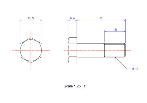 Keramische Schrauben Sechskant-Kopf [Bolzen] M10x35L Metrisches [Zeichnung]