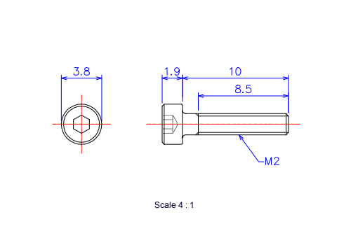 Keramische Schrauben Innen-Sechskant-Kopf M2x10L Metrisches [Zeichnung]