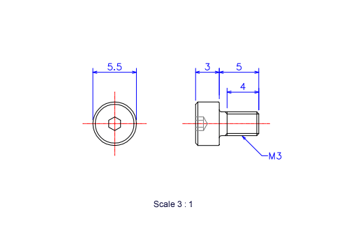 Keramische Schrauben Innen-Sechskant-Kopf M3x5L Metrisches [Zeichnung]