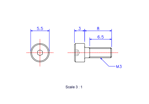 Keramische Schrauben Innen-Sechskant-Kopf M3x8L Metrisches [Zeichnung]
