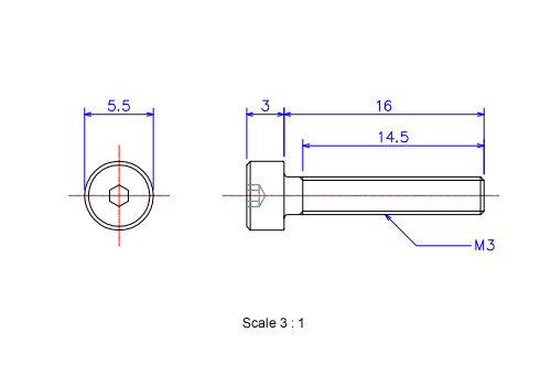 Keramische Schrauben Innen-Sechskant-Kopf M3x16L Metrisches [Zeichnung]