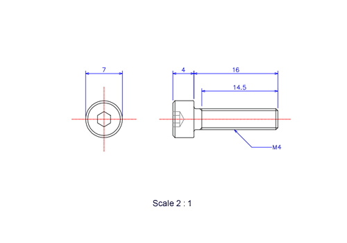 Keramische Schrauben Innen-Sechskant-Kopf M4x16L Metrisches [Zeichnung]