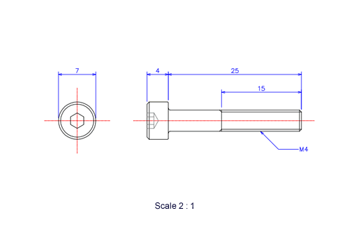 Keramische Schrauben Innen-Sechskant-Kopf M4x25L Metrisches [Zeichnung]