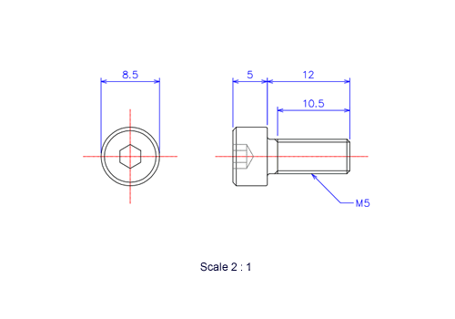 Keramische Schrauben Innen-Sechskant-Kopf M5x12L Metrisches [Zeichnung]