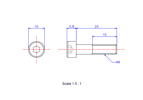 Keramische Schrauben Innen-Sechskant-Kopf M5x25L Metrisches [Zeichnung]