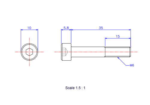 Keramische Schrauben Innen-Sechskant-Kopf M5x35L Metrisches [Zeichnung]