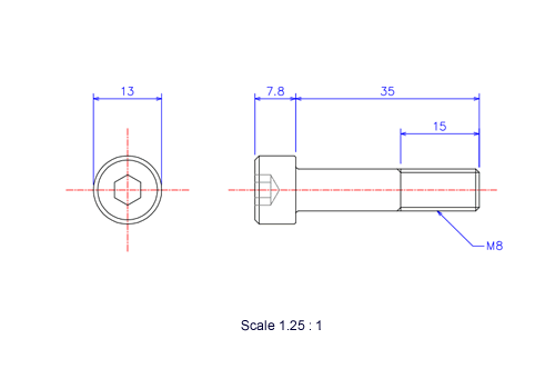 Keramische Schrauben Innen-Sechskant-Kopf M8x35L Metrisches [Zeichnung]