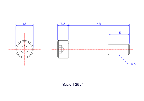 Keramische Schrauben Innen-Sechskant-Kopf M8x45L Metrisches [Zeichnung]