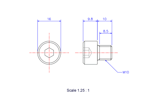 Keramische Schrauben Innen-Sechskant-Kopf M10x10L Metrisches [Zeichnung]