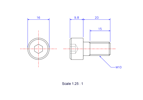Keramische Schrauben Innen-Sechskant-Kopf M10x20L Metrisches [Zeichnung]