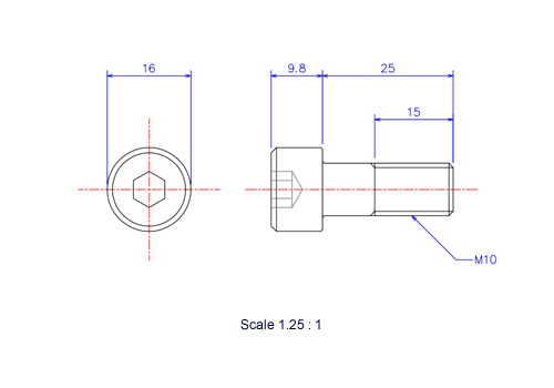 Keramische Schrauben Innen-Sechskant-Kopf M10x25L Metrisches [Zeichnung]