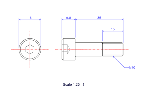 Keramische Schrauben Innen-Sechskant-Kopf M10x35L Metrisches [Zeichnung]
