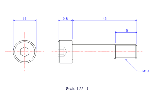 Keramische Schrauben Innen-Sechskant-Kopf M10x45L Metrisches [Zeichnung]