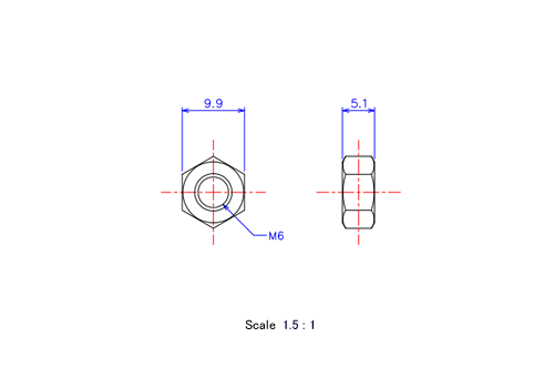 Keramische Schraubenmutter M6x5.1t Metrisches [Zeichnung]