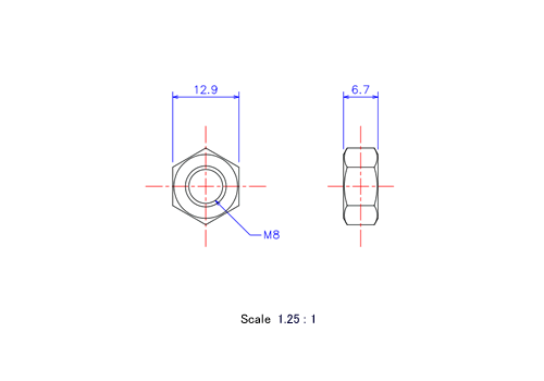 Keramische Schraubenmutter M8x6.7t Metrisches [Zeichnung]
