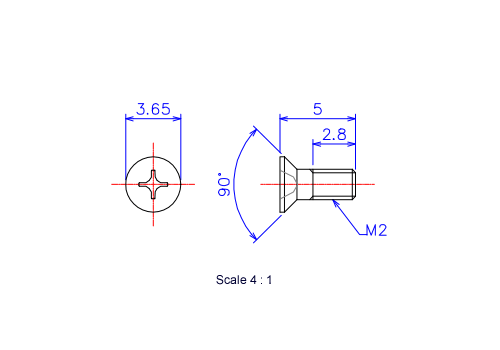Keramische Schrauben Senk-Kopf M2x5L Metrisches [Zeichnung]