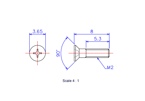 Keramische Schrauben Senk-Kopf M2x8L Metrisches [Zeichnung]
