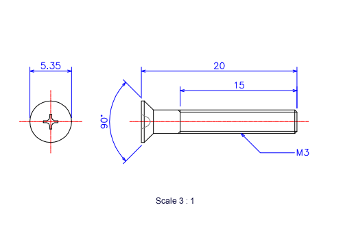 Keramische Schrauben Senk-Kopf M3x10L Metrisches [Zeichnung]